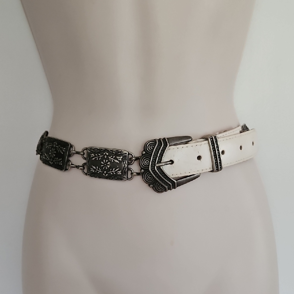 Vintage Metal Floral Bonded Leather Belt Size ML